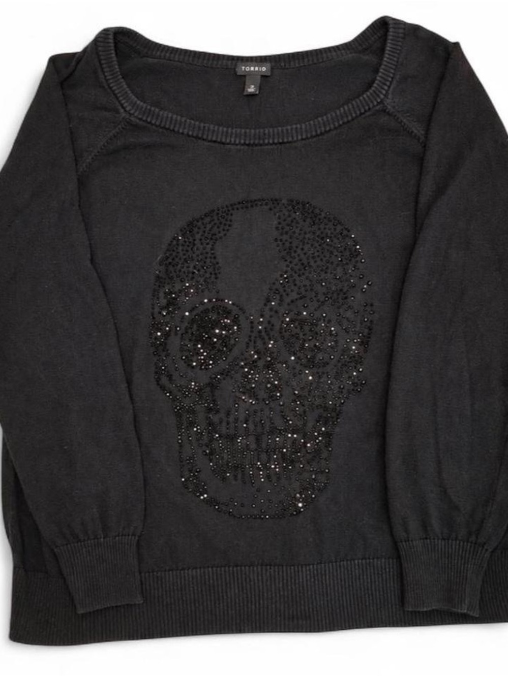 Torrid Black Rhinestone Skull Knit Sweater Size 2 (2X)